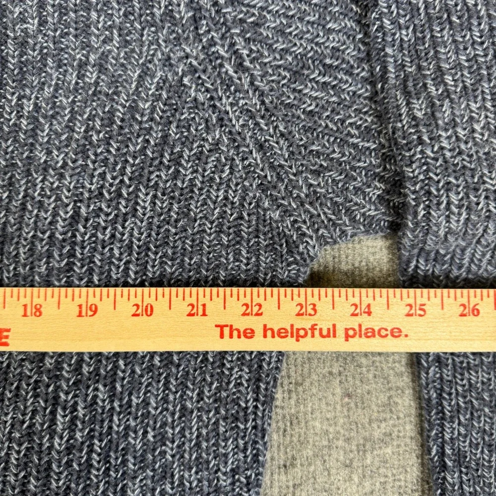 LL Bean Mens Henley Sweater Blue Marled Cotton Knit Pullover 0BJA9 Medium Reg